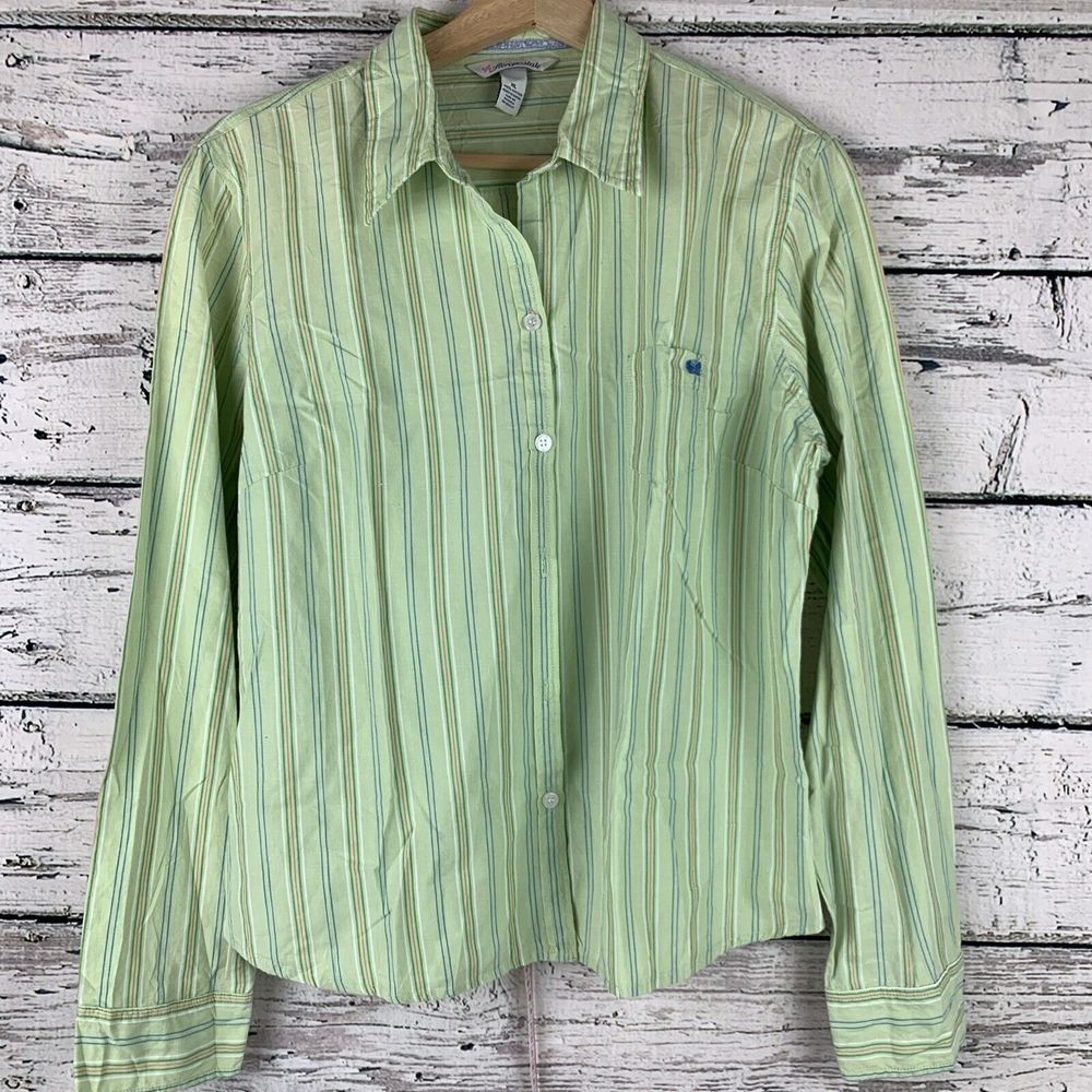 Aeropostale Green Striped Button Down Shirt
